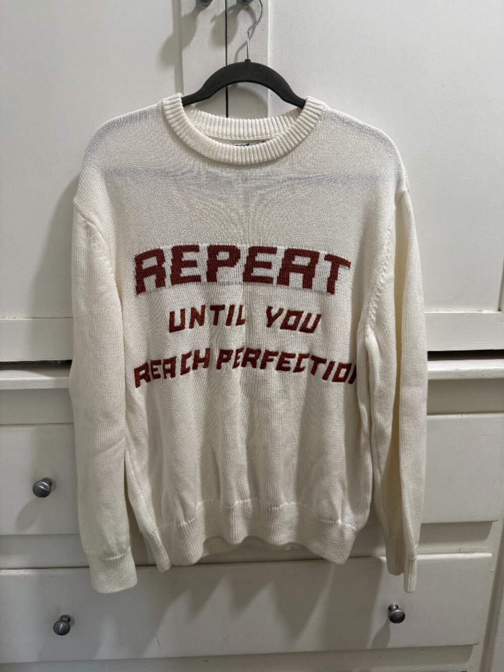 M 🔖 ZARA Jacques Slogan Sweater Cream Ivory 3166/412 NWT